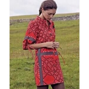 Anthropologie Moulinette Soeurs Maeshowe Shirtdress Dress Silk Red Size 12